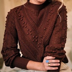 Sezane Solal Puff Sleeve Wool Blend Sweater Brown Small